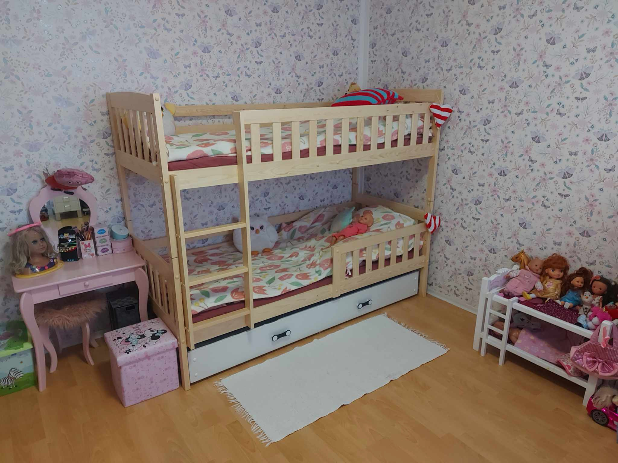 Poschodová posteľ s prístelkou - KUBO 3 - 190x80cm Borovica - Biela