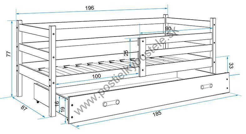 Posteľ - ERIK 1 - 190x80cm Borovica - Zelený