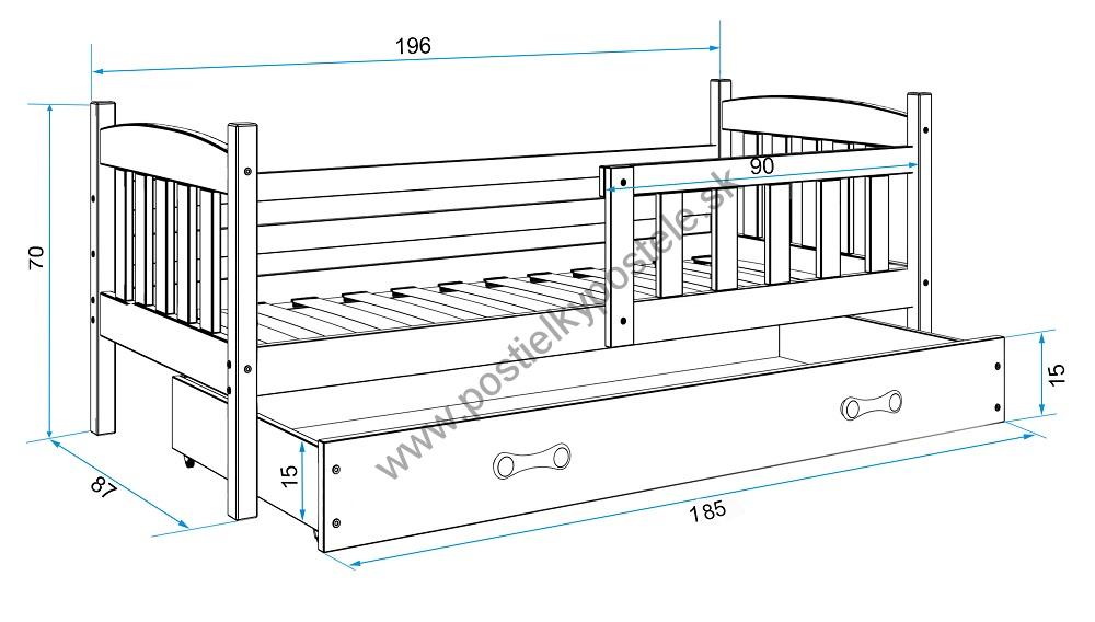 Posteľ KUBO 1 190x90 Borovica - Ružová