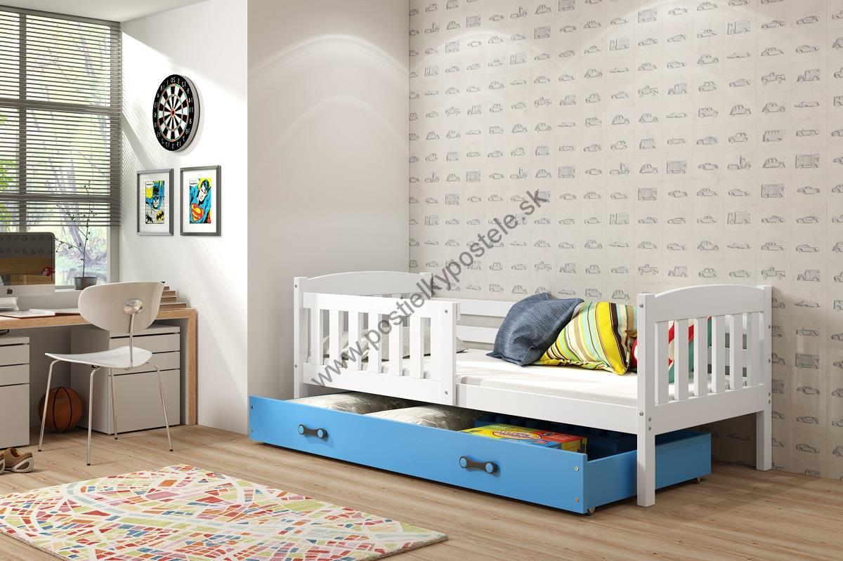 Posteľ KUBO 1 200x90 Biela - Modrá