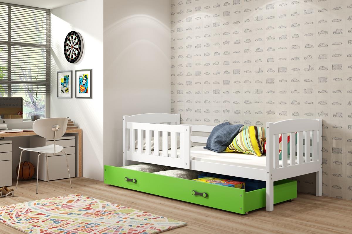 Posteľ KUBO 1 200x90 Biela - Zelená