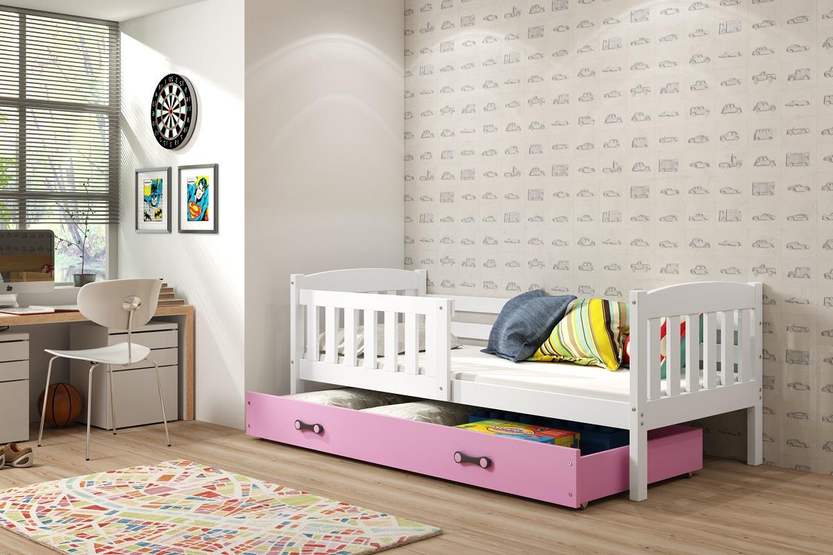 Posteľ KUBO 1 200x90 Biela - Ružová