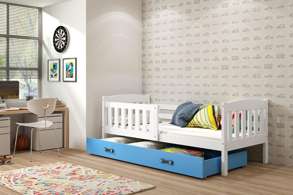 Posteľ KUBO 1 200x90 Biela - Modrá