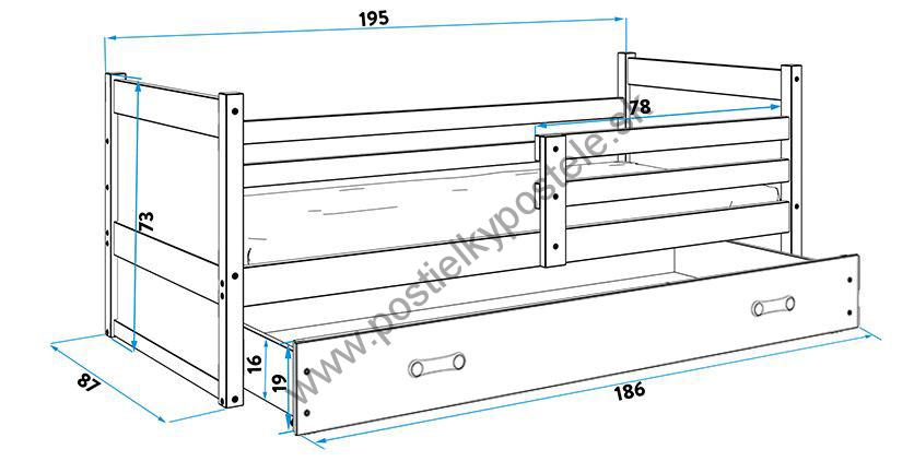 Posteľ RICO 1 - 190x80cm - Borovica - Zelený