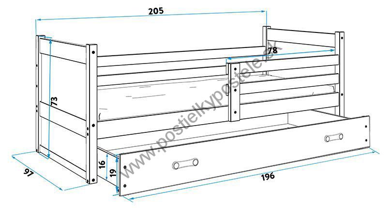 Posteľ RICO 1 200x90 grafitová - modrá