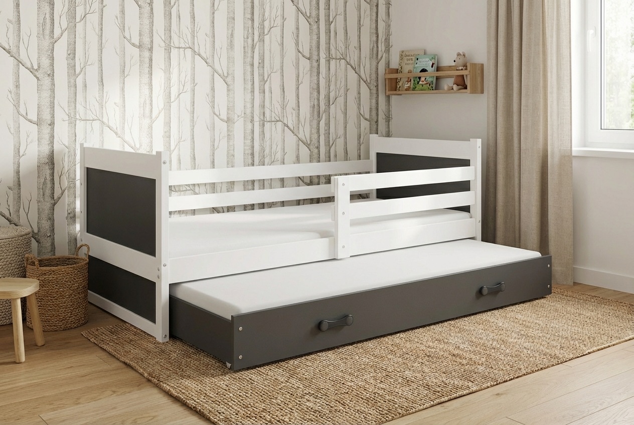 Posteľ s prístelkou RICO 2 200x90 Biela - Grafitová