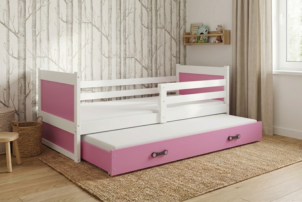Posteľ s prístelkou RICO 2 190x90 Biela - Ružová