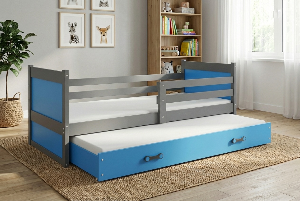 Posteľ s prístelkou RICO 2 190x90 Grafitová - Modrá