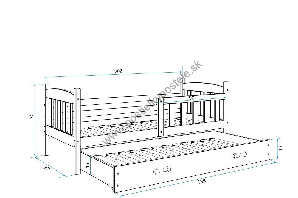 Posteľ s prístelkou KUBO 2 - 200x90cm Biely - Biely