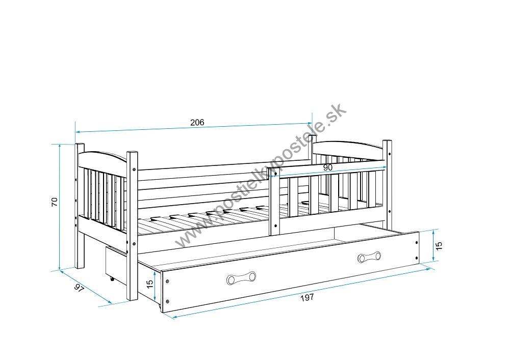 Posteľ KUBO 1 200x90 Borovica - Modrá