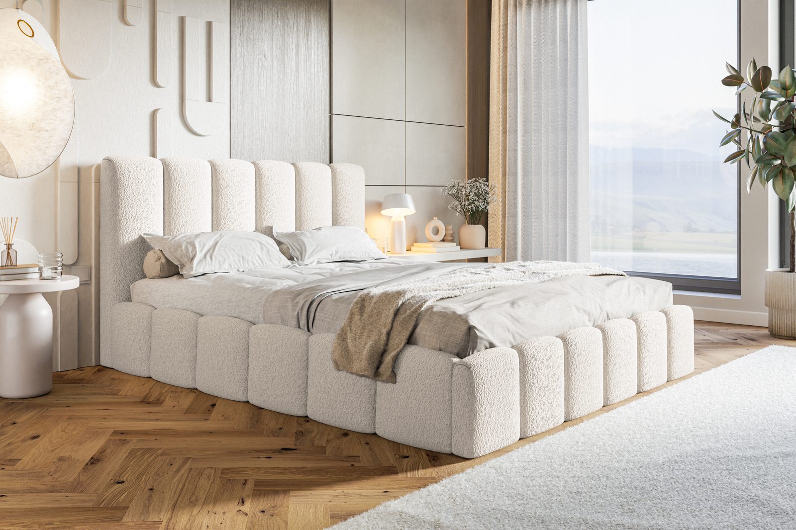 Čalúnená manželská posteľ s úložným priestorom SLIM 11 - krémovo-biela | 180×200