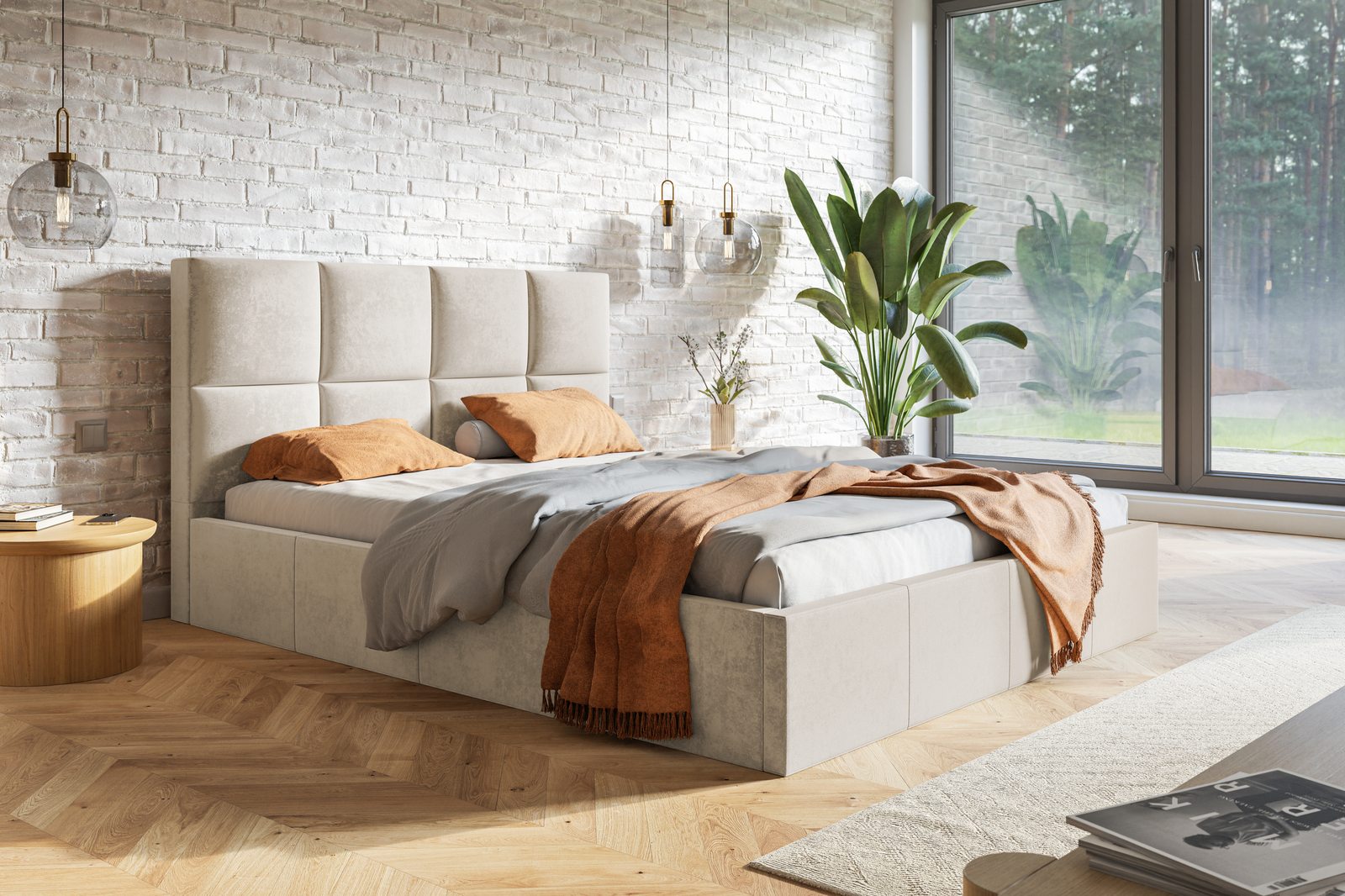 Čalúnená posteľ s úložným priestorom SLIM 1 — ružovobéžová | 180×200