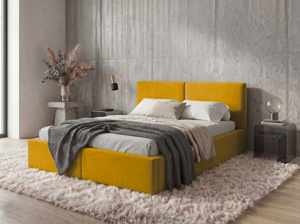 Čalúnená posteľ s úložným priestorom HILTON 120x200 - horčicová