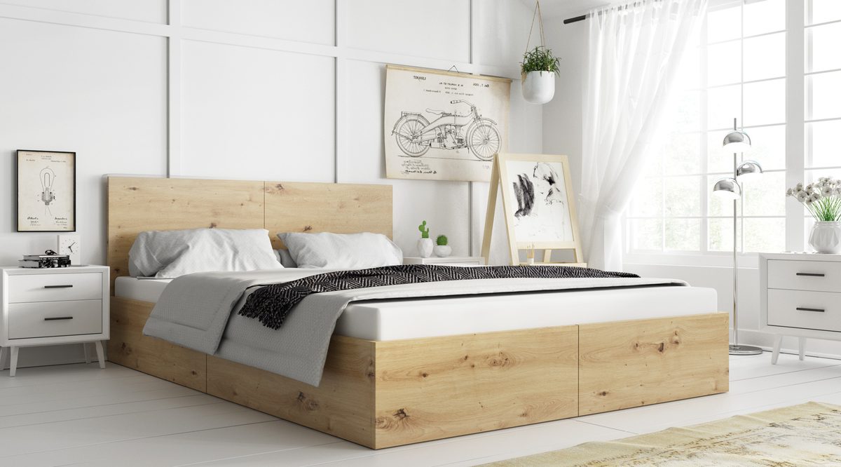 Manželská posteľ s úložným priestorom PAX 140x200 – dub artisan