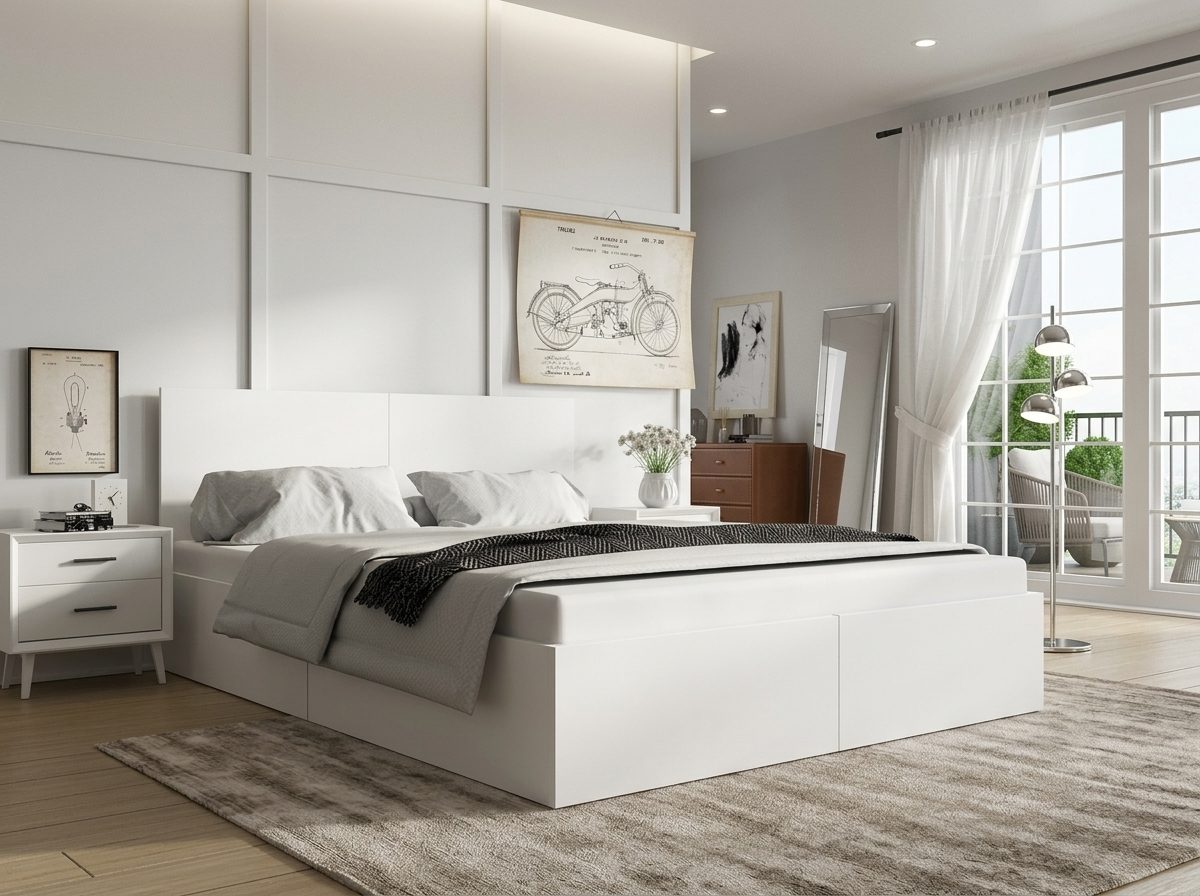Manželská posteľ s úložným priestorom PAX 160x200 – biela