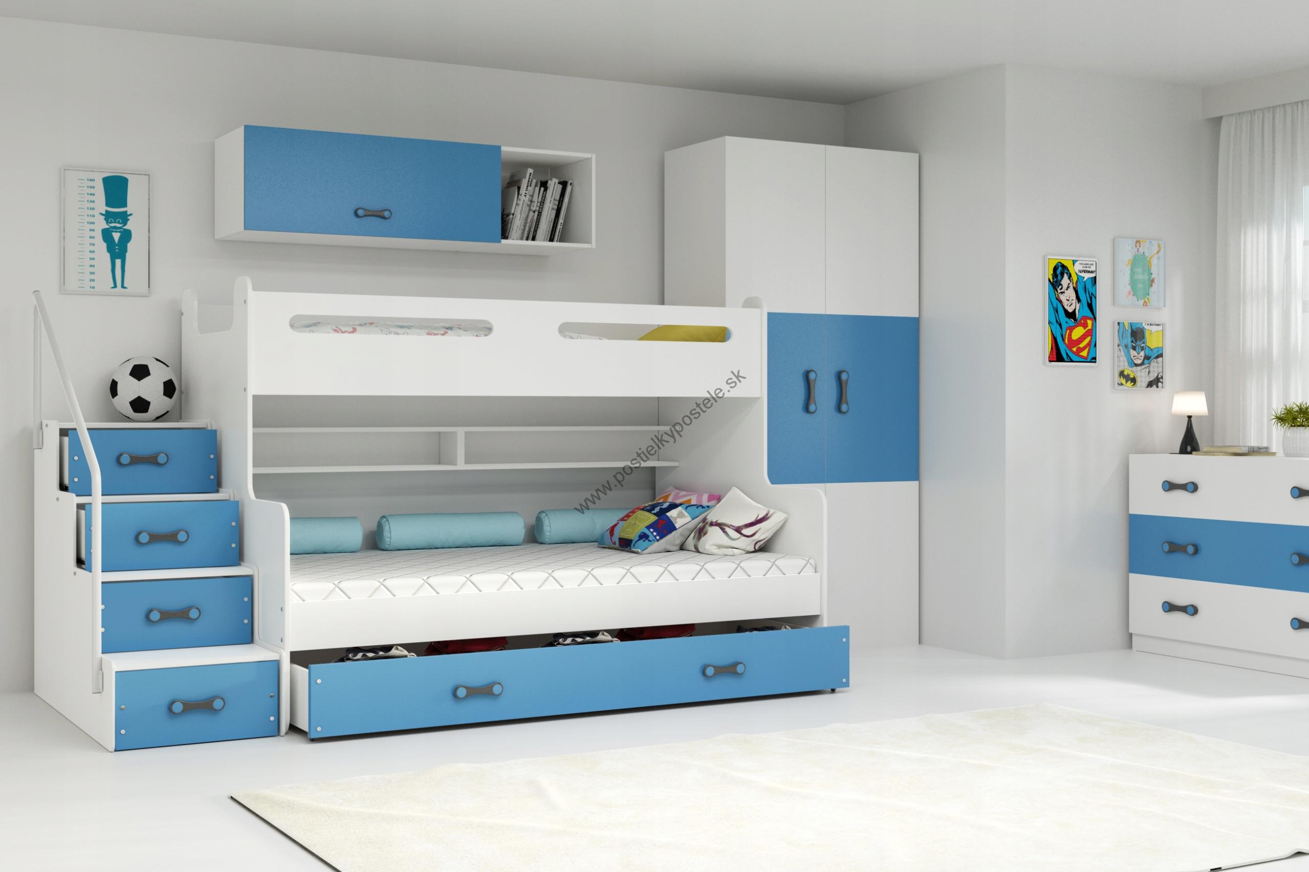 Poschodová posteľ MAX 3 rozšírená 200x120 biela - modrá