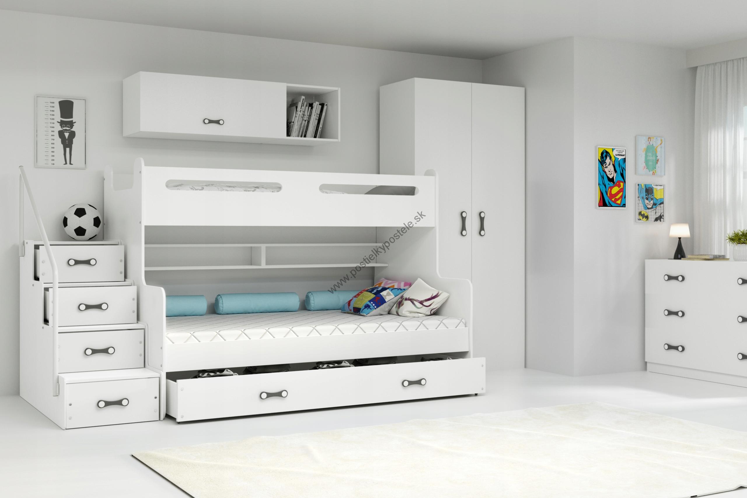 Poschodová posteľ MAX 3 rozšírená 200x120 biela - biela