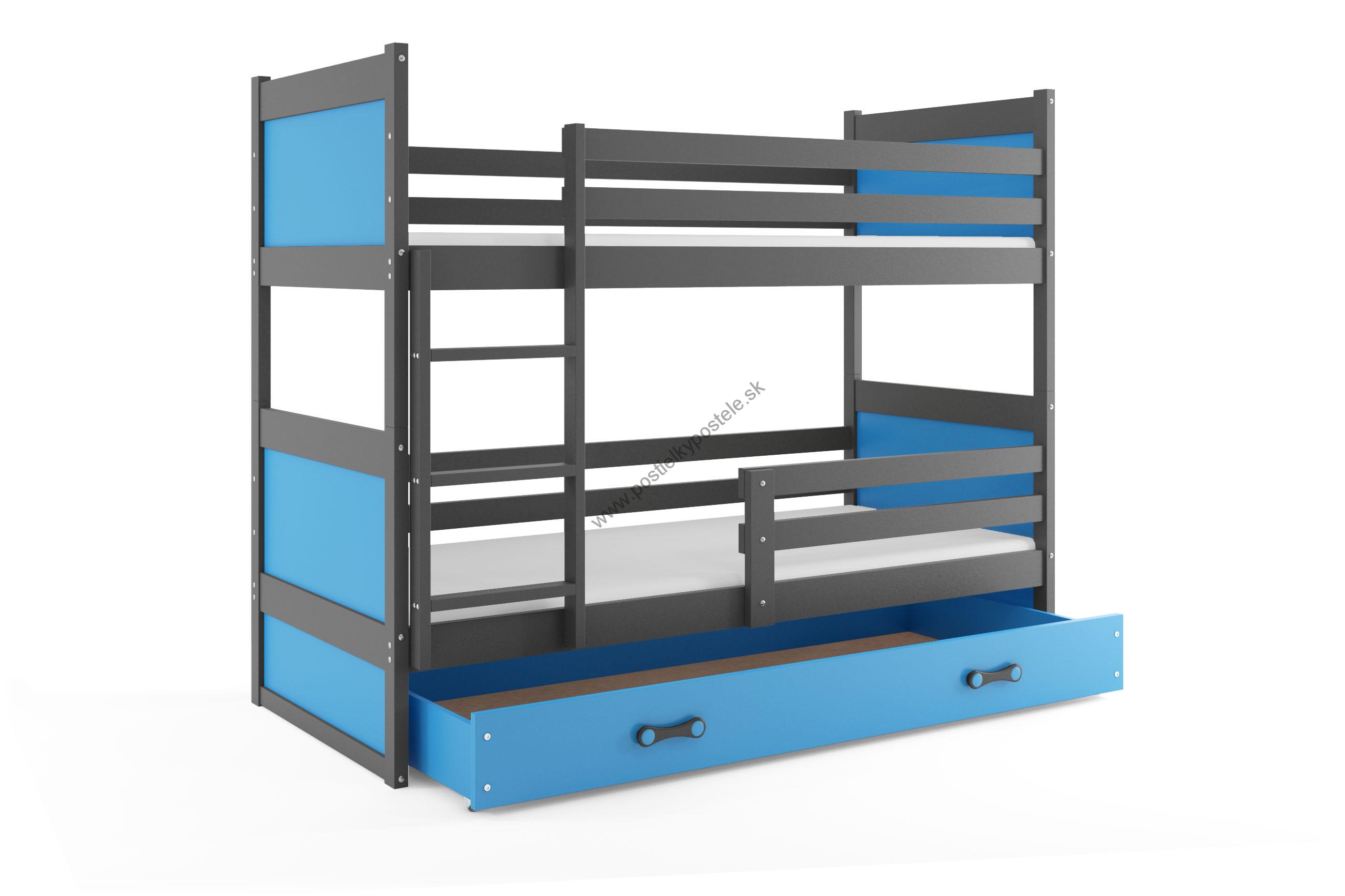 Poschodová posteľ RICO 2 190x90 Grafitová - Modrá