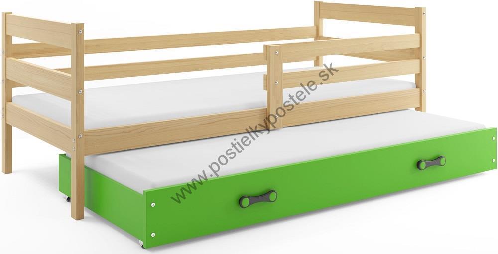 Posteľ s prístelkou ERIK 2 - 200x90cm Borovica - Zelený