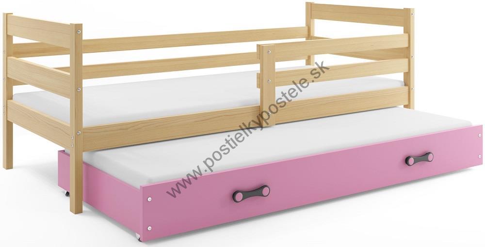 Posteľ s prístelkou ERIK 2 - 200x90cm Borovica - Ružový