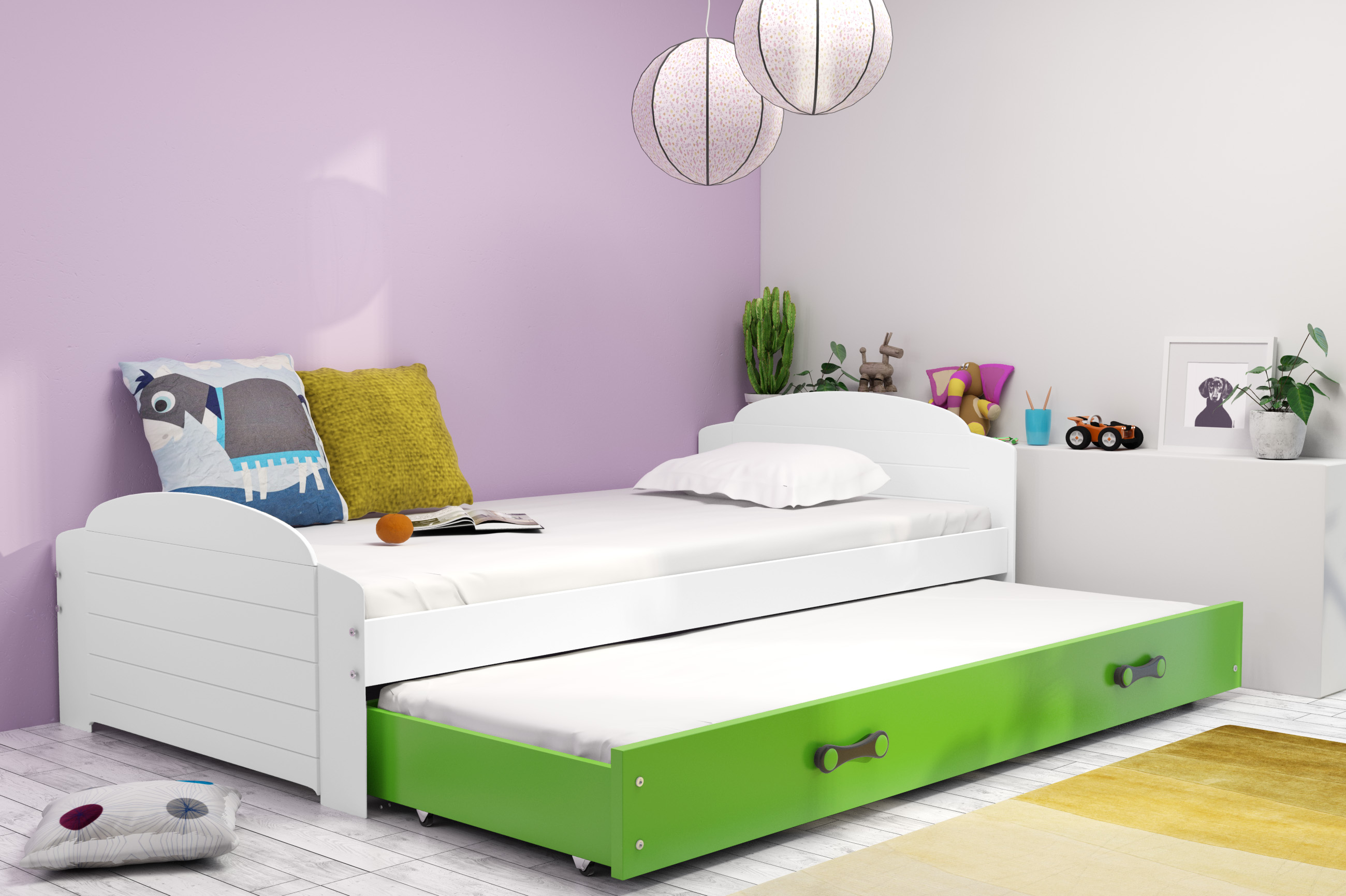 Posteľ s prístelkou LILI 200x90 Biela - Zelená