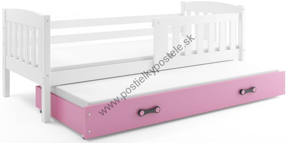 Posteľ s prístelkou KUBO 2 - 200x90cm Biely - Ružový