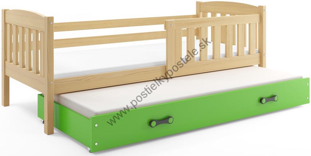 Posteľ s prístelkou KUBO 2 - 200x90cm Borovica - Zelený