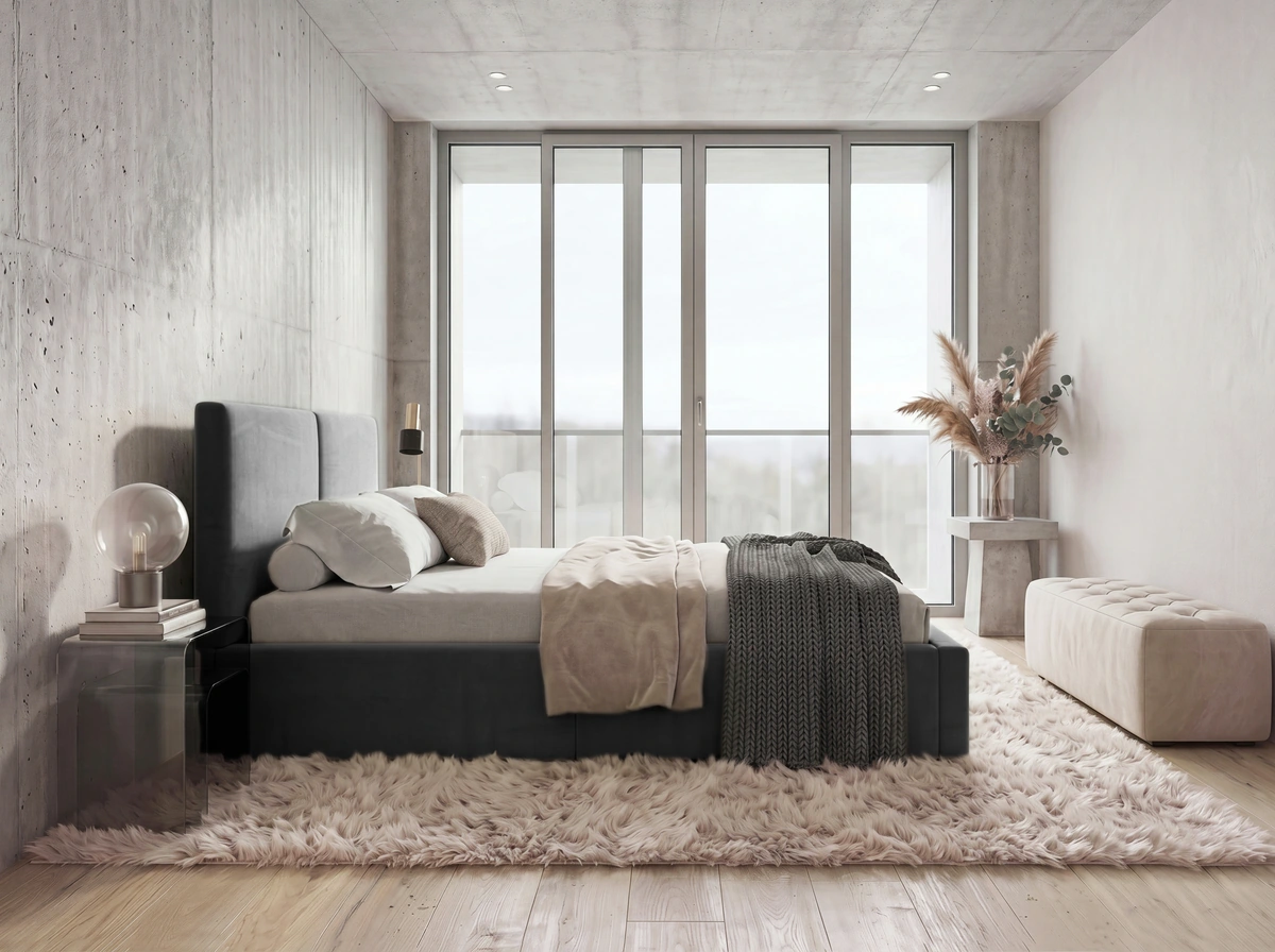 Čalúnená posteľ HILTON 160x200 grafitová – bočný pohľad