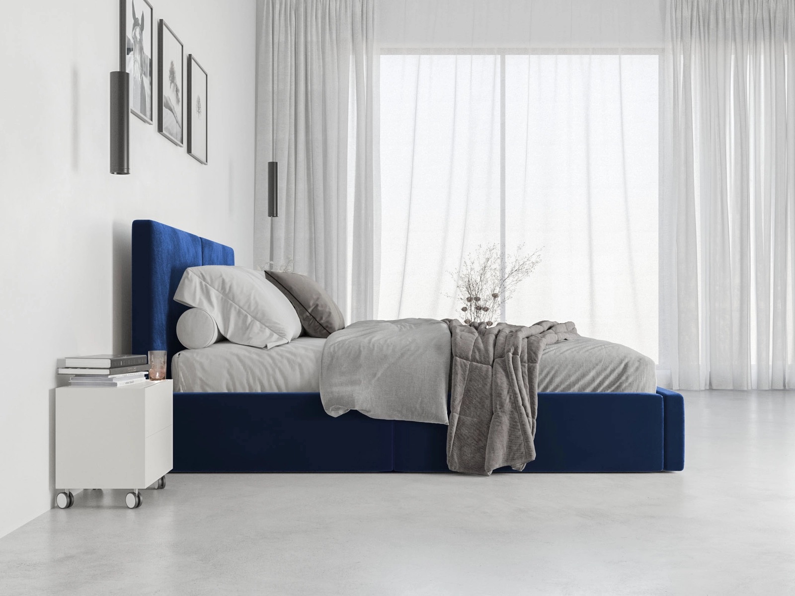 Čalúnená posteľ s úložným priestorom HILTON 160x200 - modrá