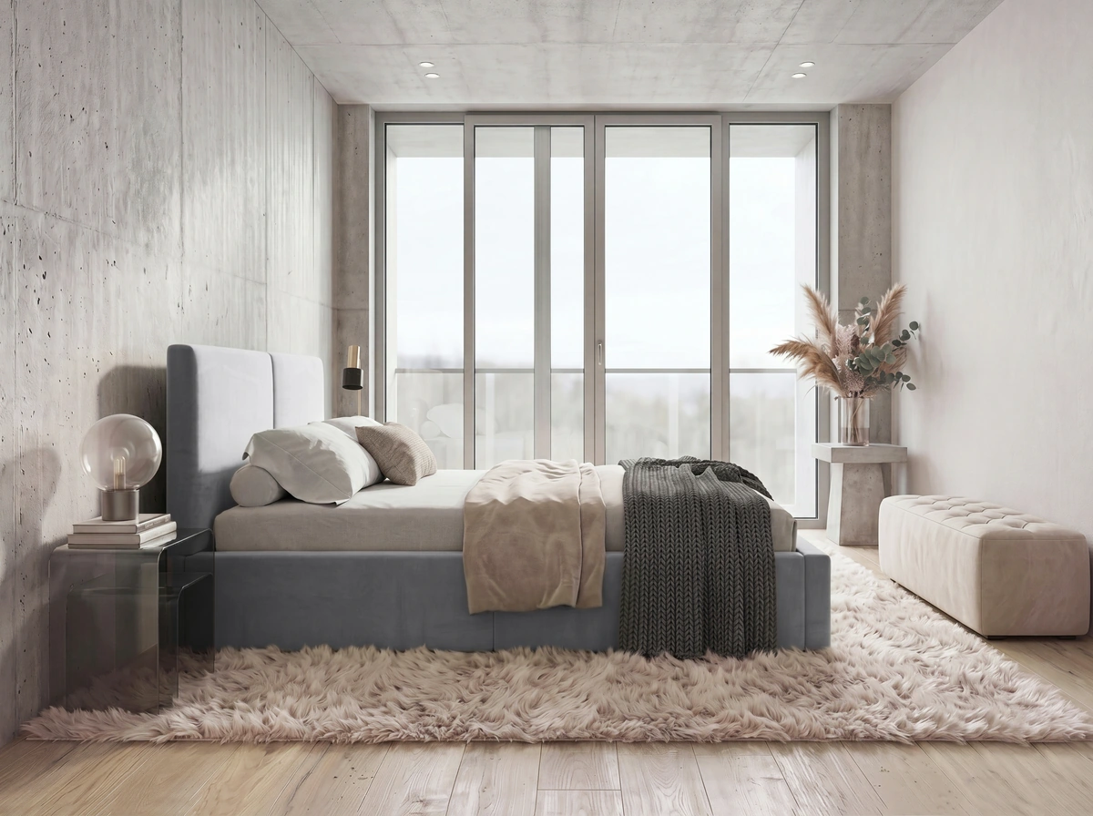 Čalúnená posteľ HILTON 140x200 sivá – bočný pohľad