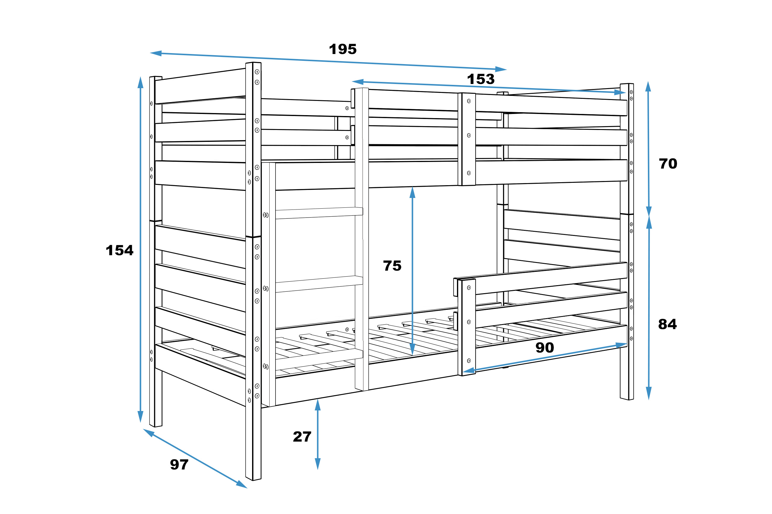 Poschodová posteľ s matracmi NATURAL 190x90 borovica