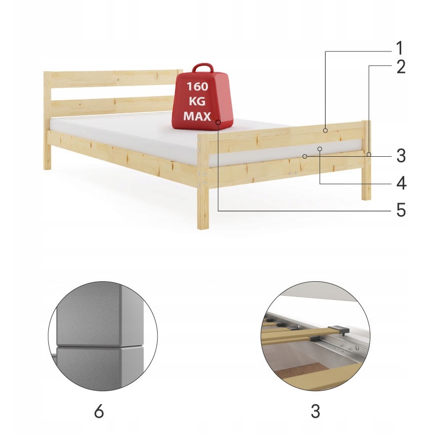 Manželská posteľ ORBIT natural 140x200 cm prírodná borovica
