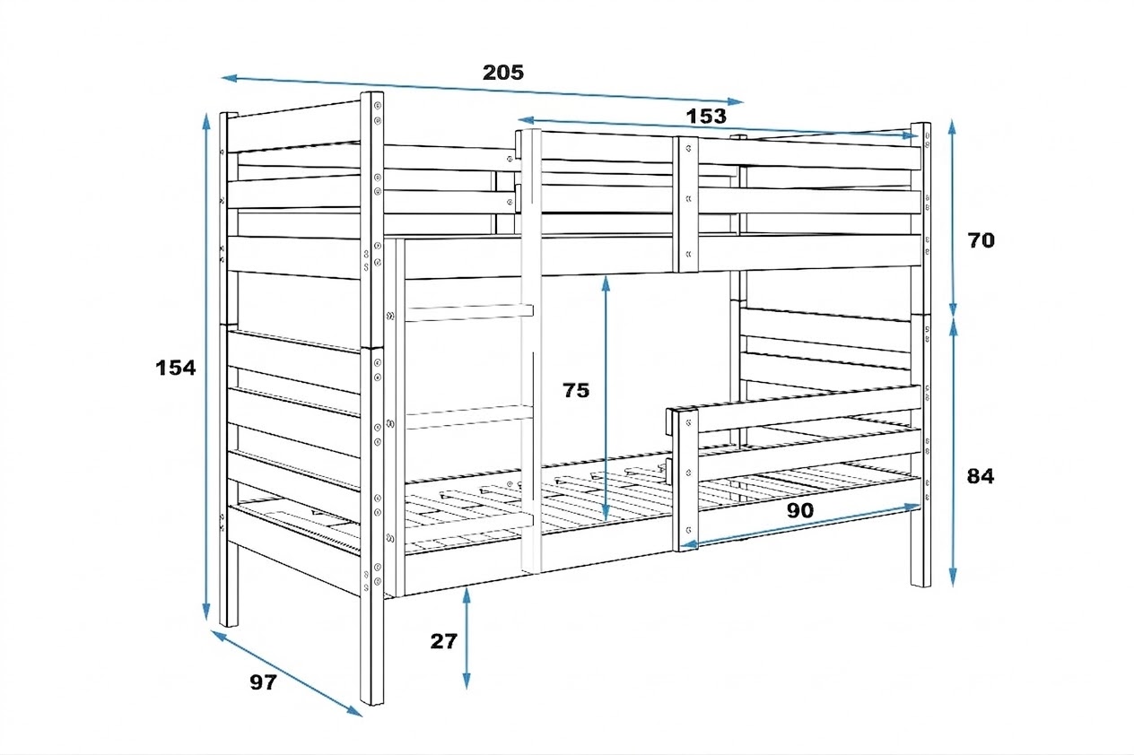 Poschodová posteľ s matracmi ERIK natural 200x90 borovica - ROZBALENÁ/SKLADANÁ