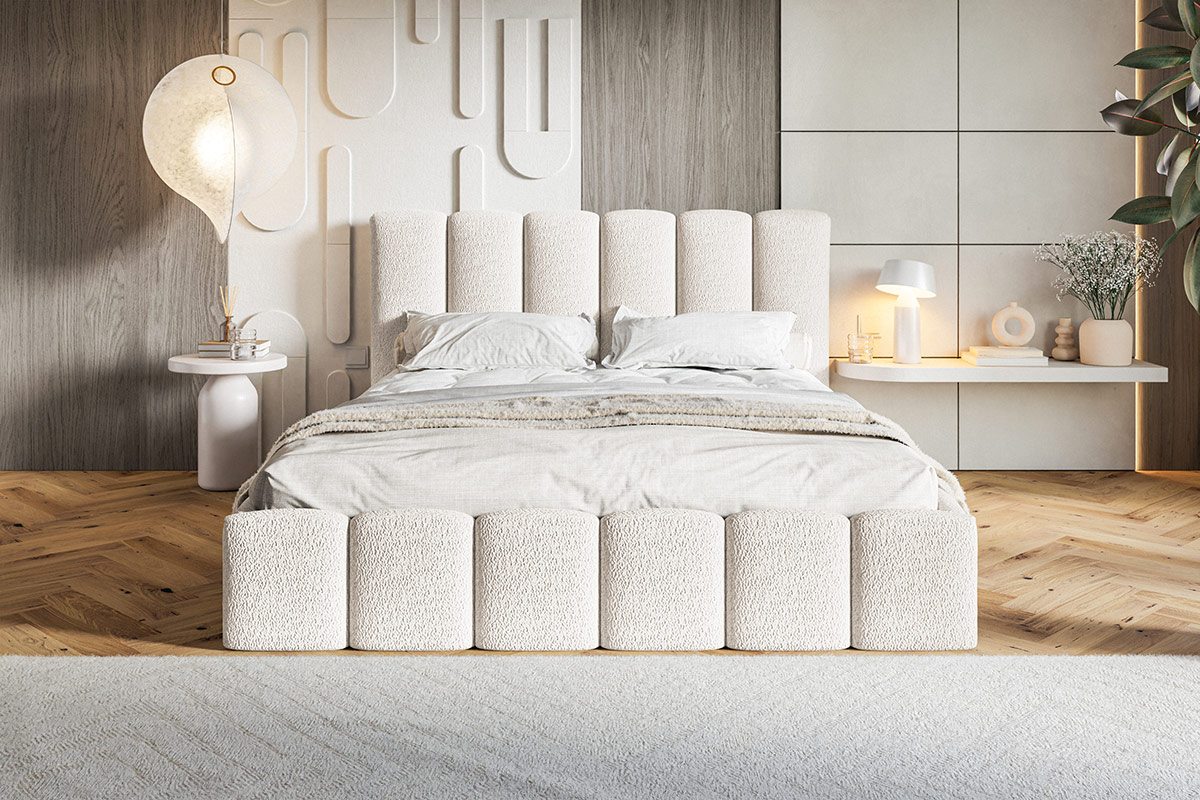 Čalúnená manželská posteľ s úložným priestorom SLIM 11 - krémovo-biela | 180×200