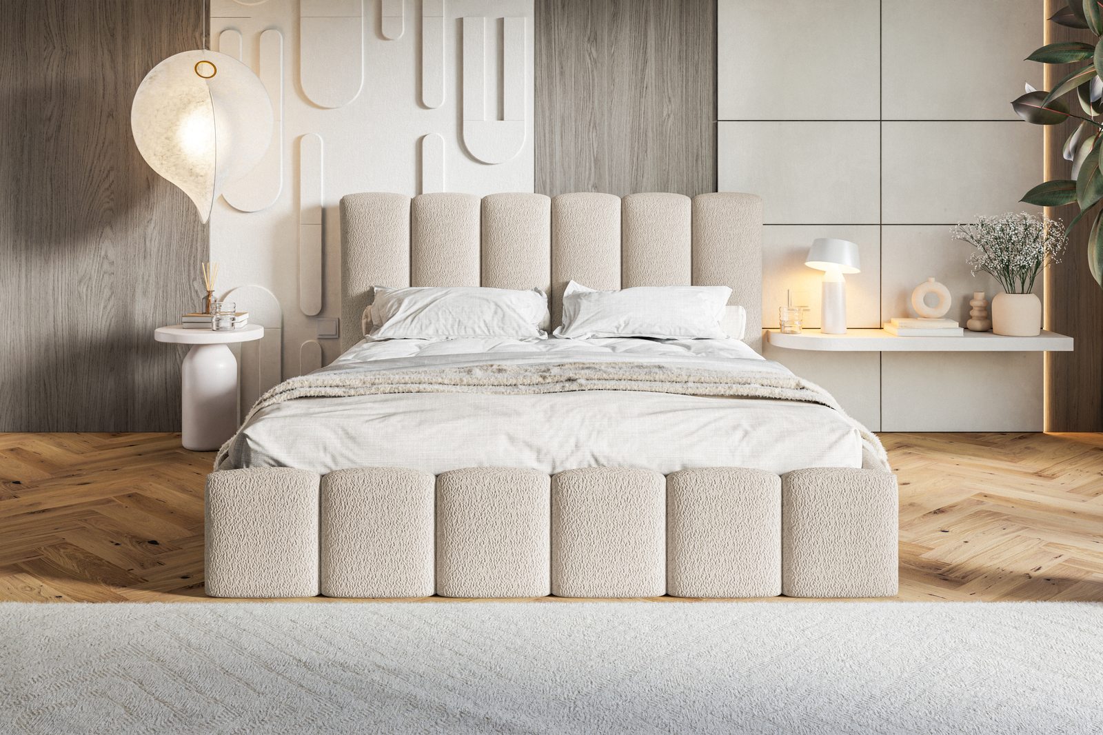 Čalúnená manželská posteľ s úložným priestorom SLIM 11 - teplá béžová | 160×200