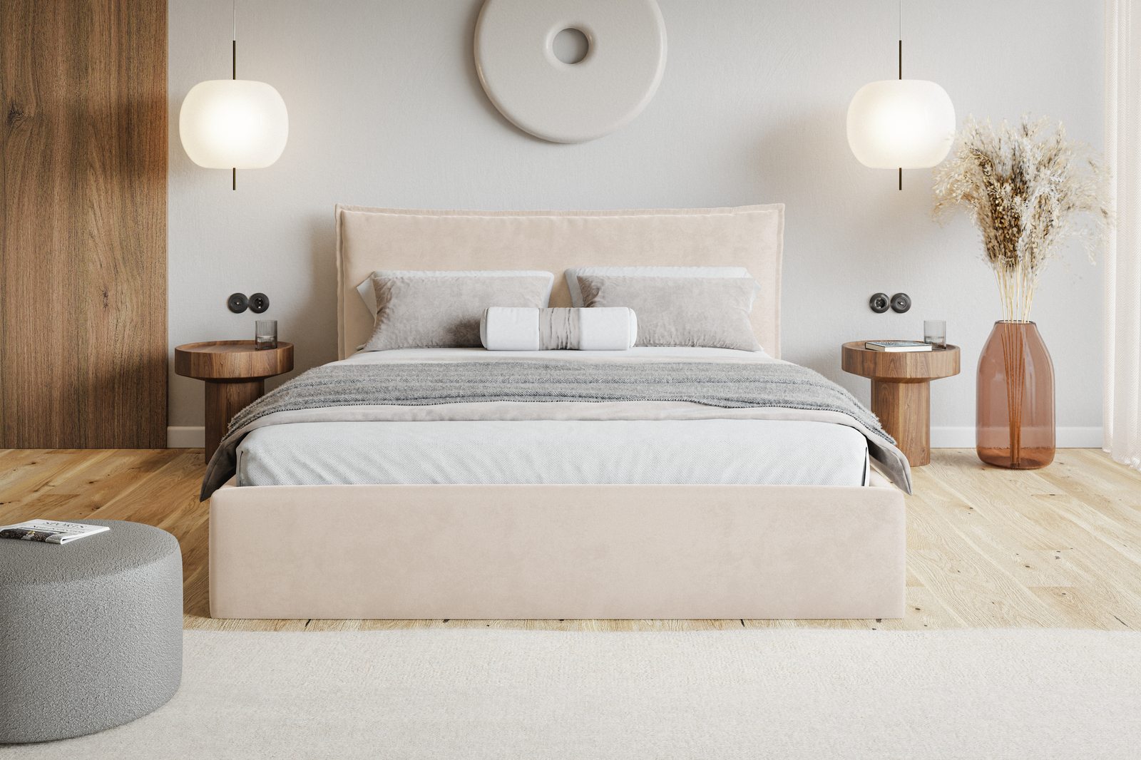 Čalúnená manželská posteľ s úložným priestorom SLIM 14 - béžová zamat | 180×200