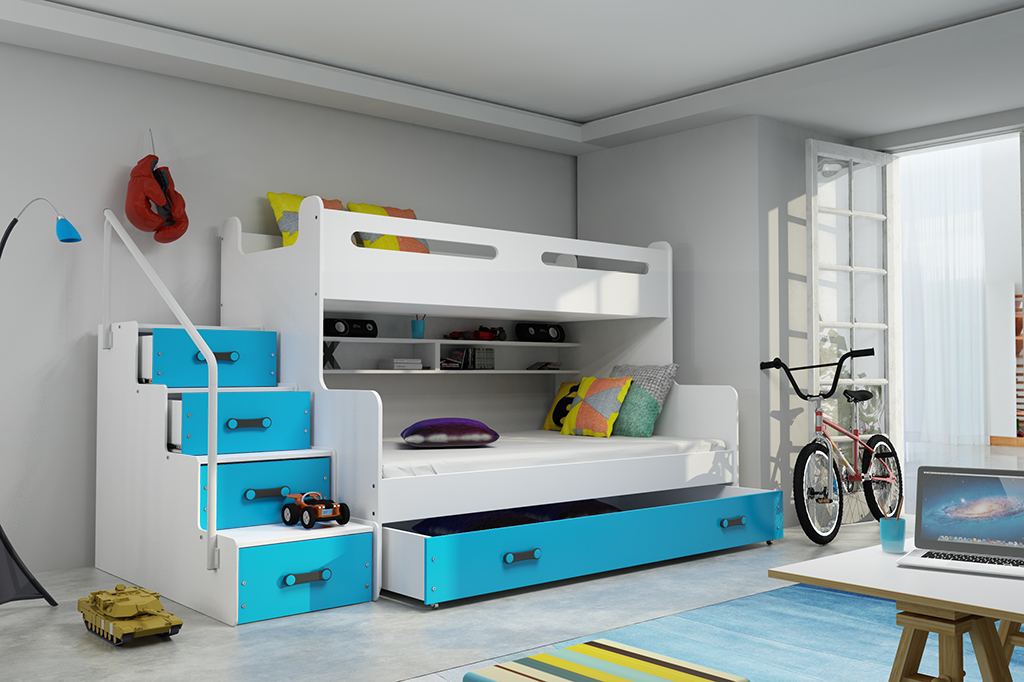 Poschodová posteľ MAX 3 rozšírená 200x120 biela - modrá