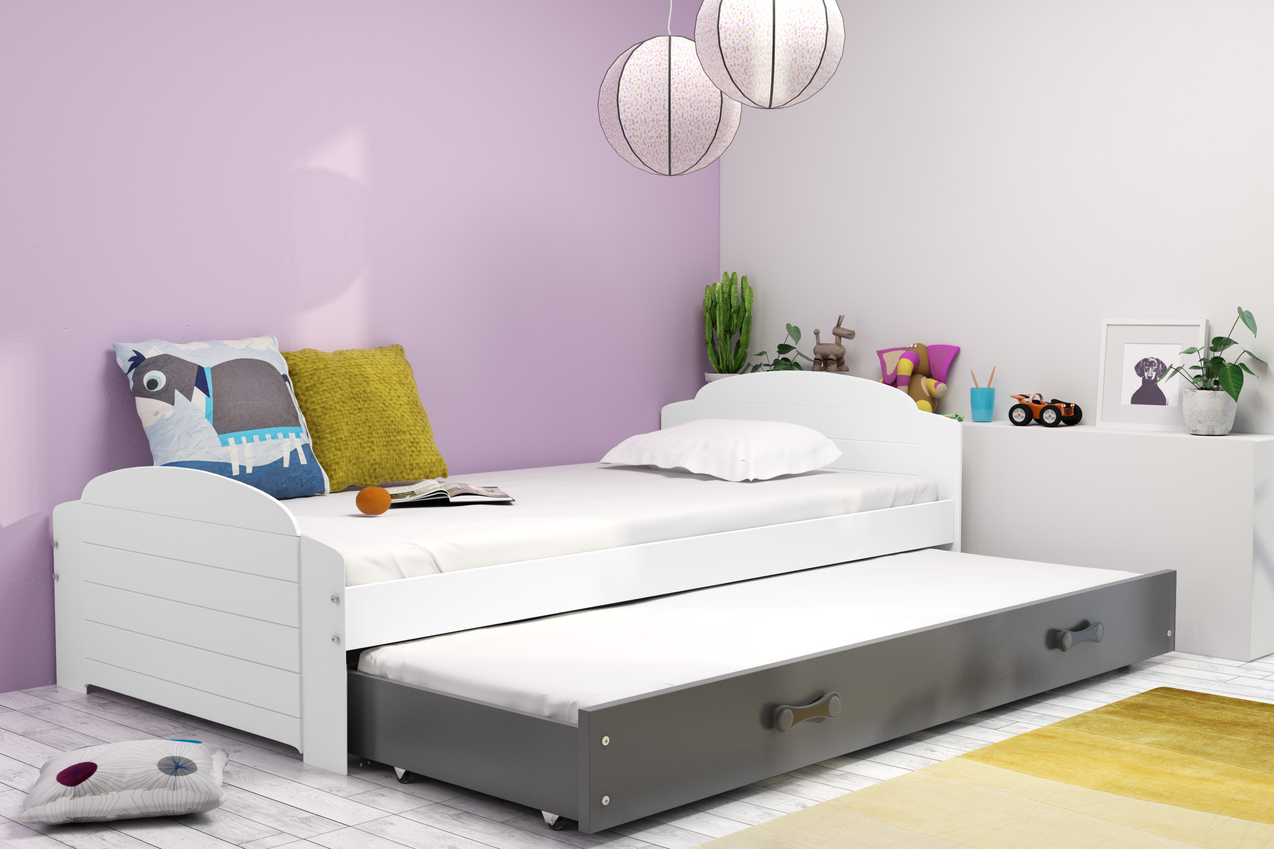 Posteľ s prístelkou LILI 200x90 Biela - Grafitová