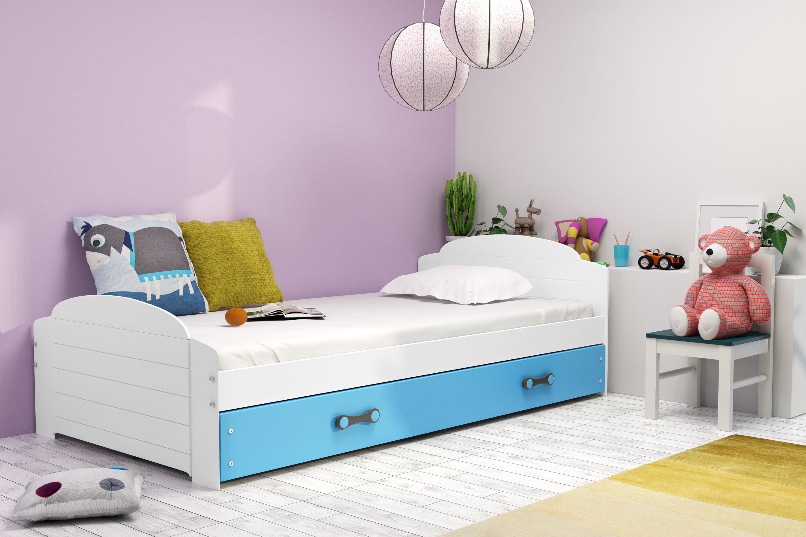 Posteľ LILI 200x90 biela - modrá