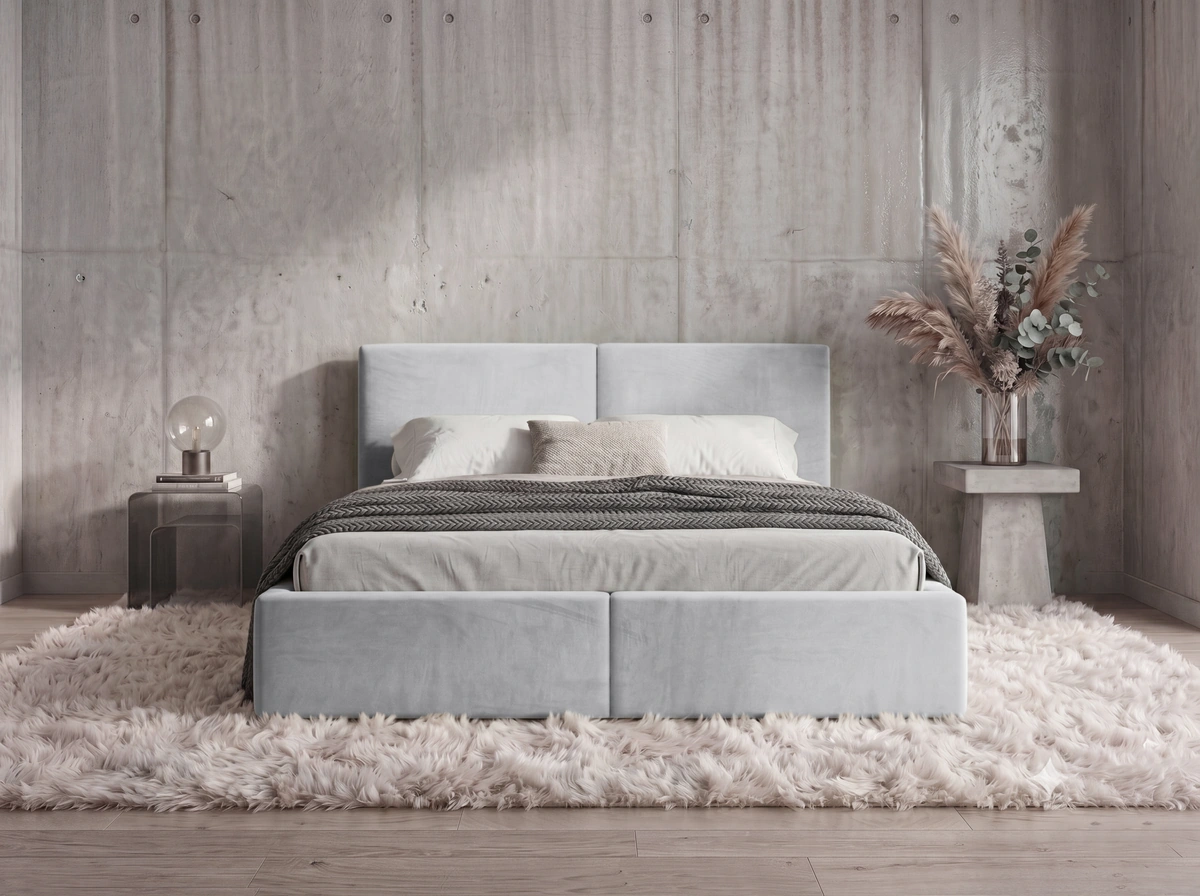 Čalúnená posteľ HILTON 140x200 sivá – čelný pohľad