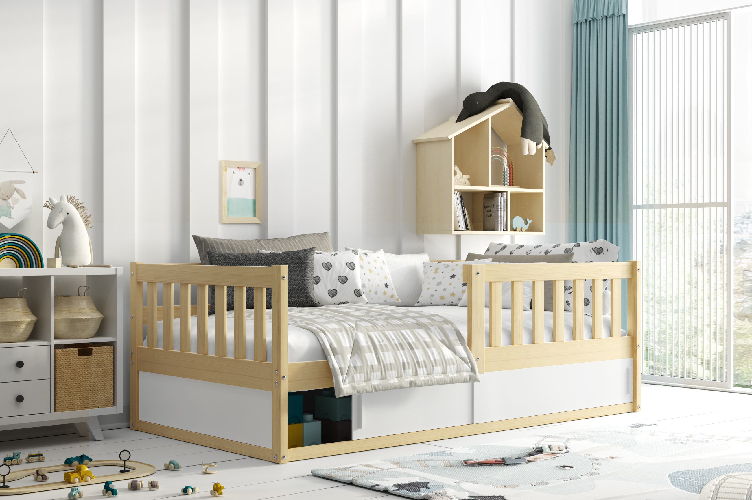 Posteľ SMART 160x80 - Borovica s úložným priestorom
