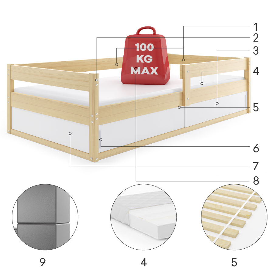 Posteľ HUGO 160x80cm - Borovica