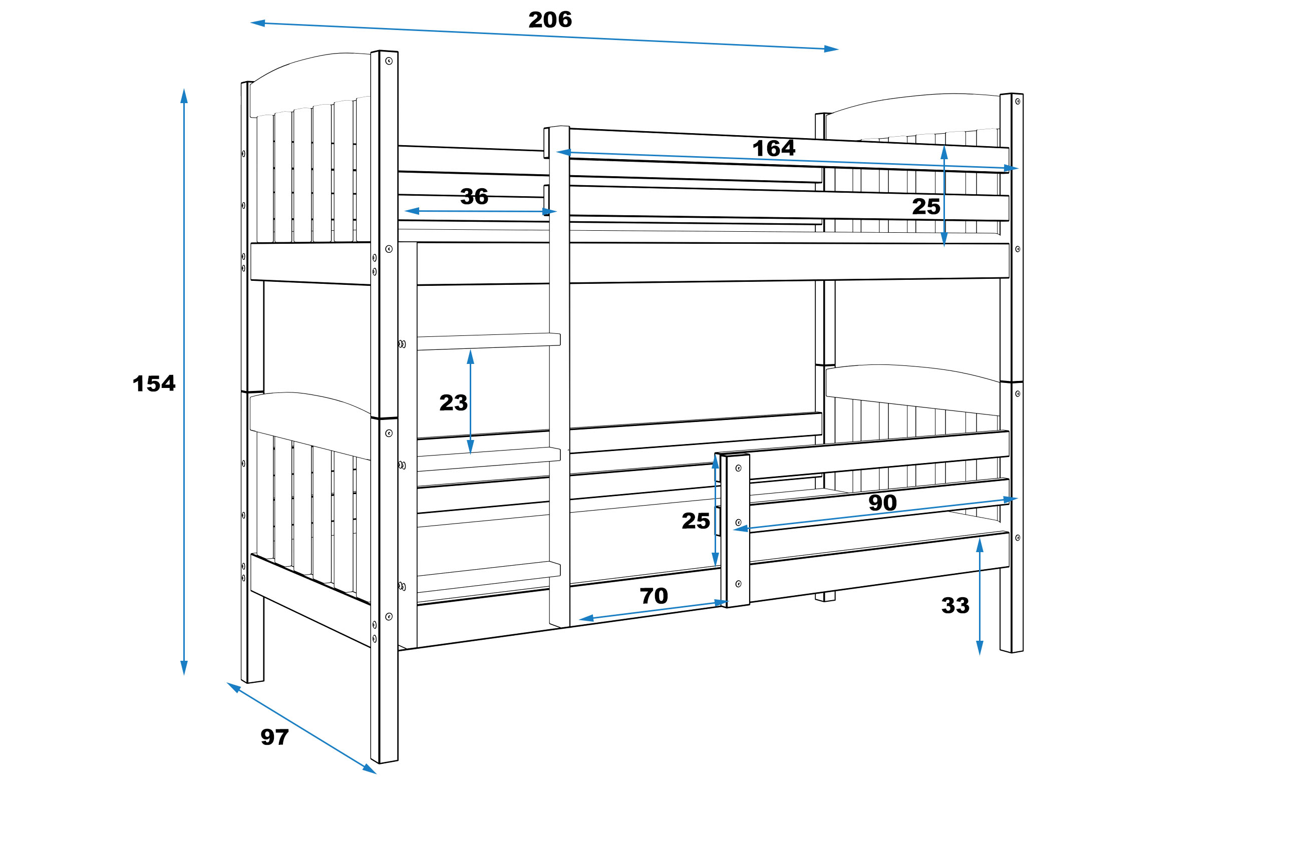 Poschodová posteľ KUBO 200x90 borovica (bez zásuvky)