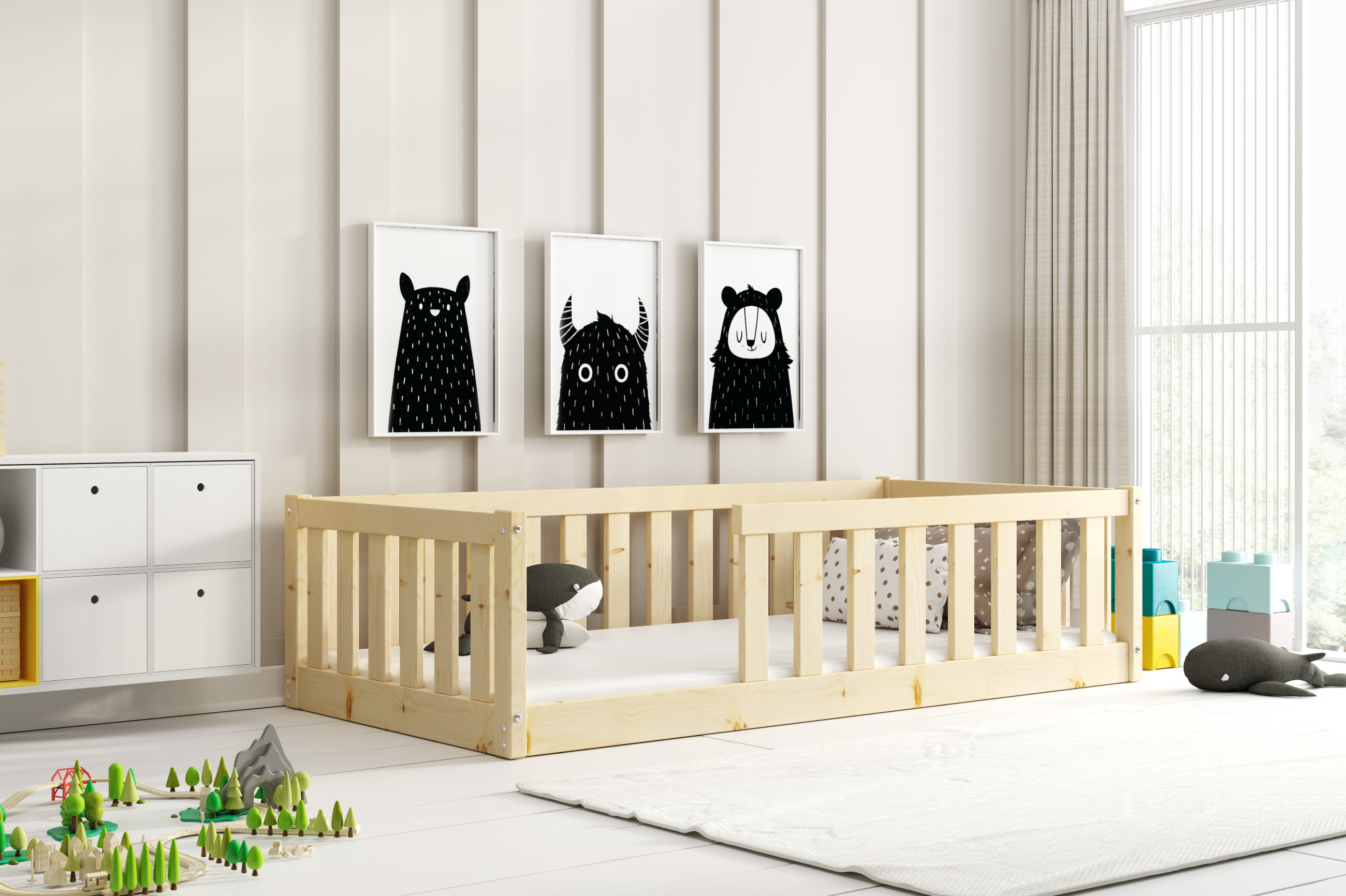 Detská posteľ BELLA SIMA 160x80 Montessori z masívu – prírodná borovica