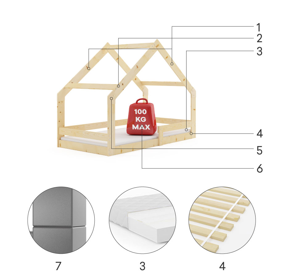 Domčeková posteľ DOMČEK 2 160x80 - prírodná borovica
