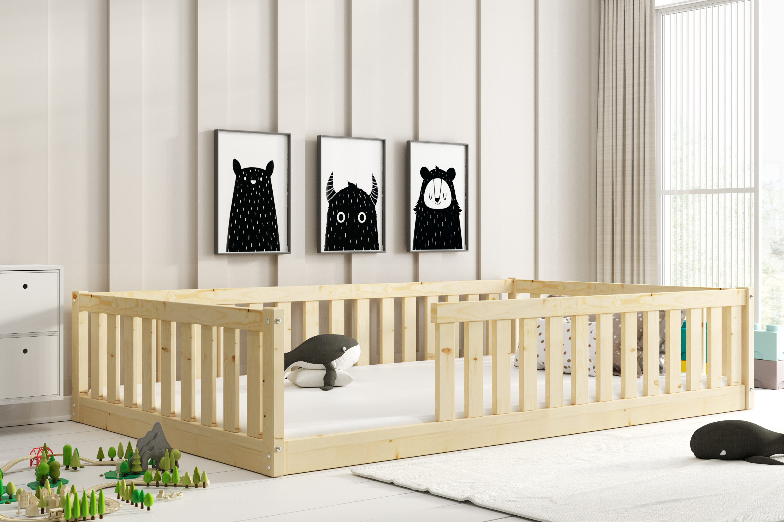 Široká posteľ BELLA SIMA 120×200 cm Montessori – prírodná borovica