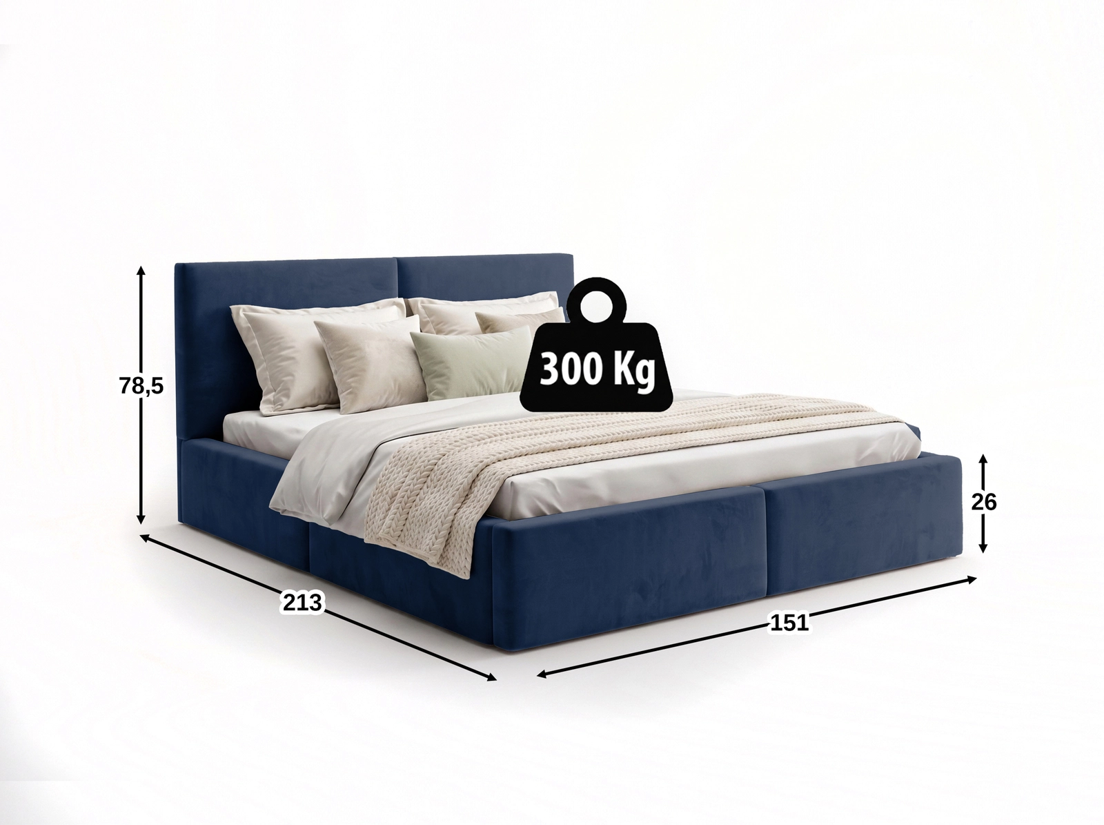 Čalúnená posteľ s úložným priestorom HILTON 140x200 - modrá