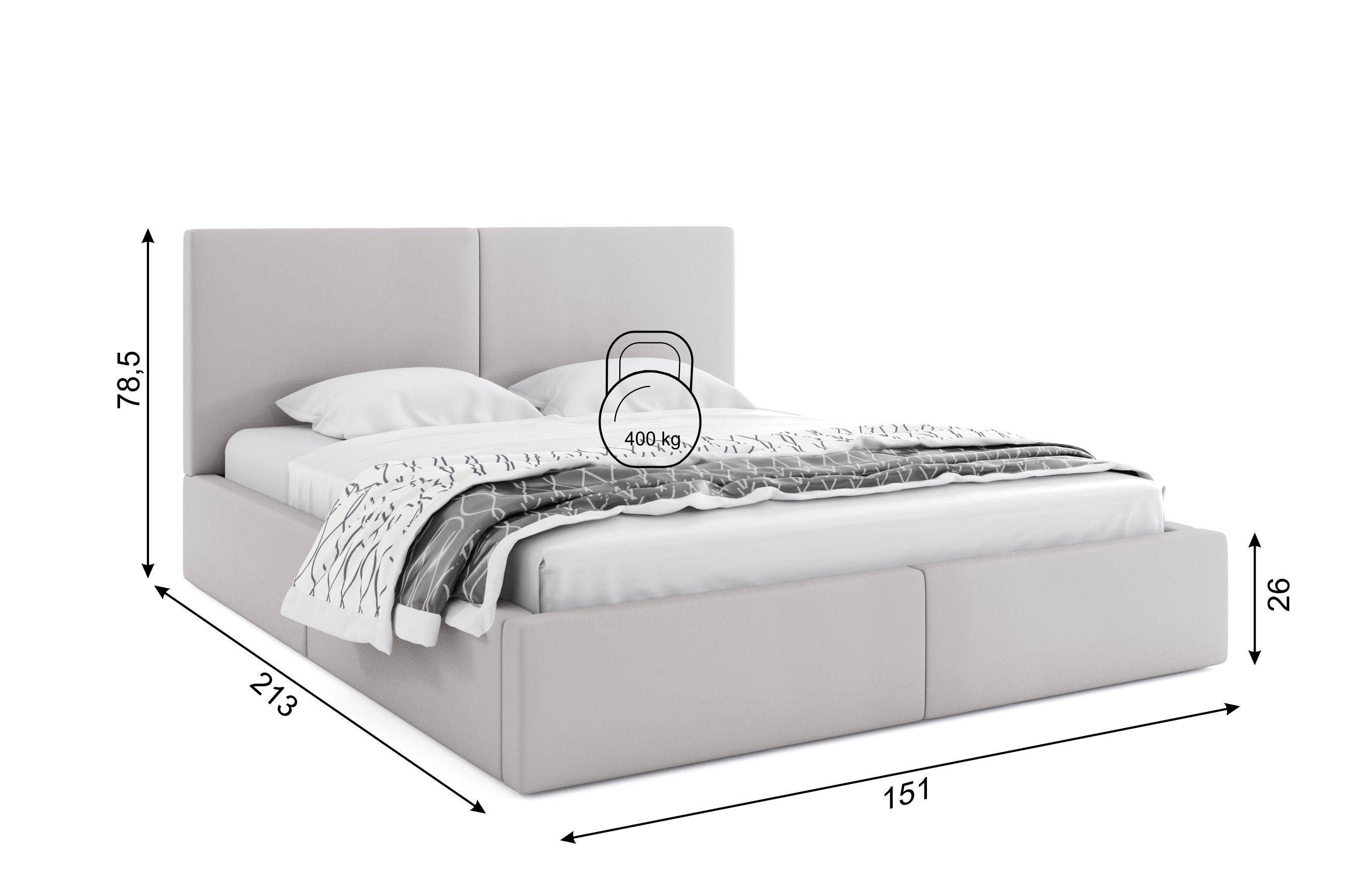 Čalúnená posteľ s úložným priestorom HILTON 140x200 - sivá