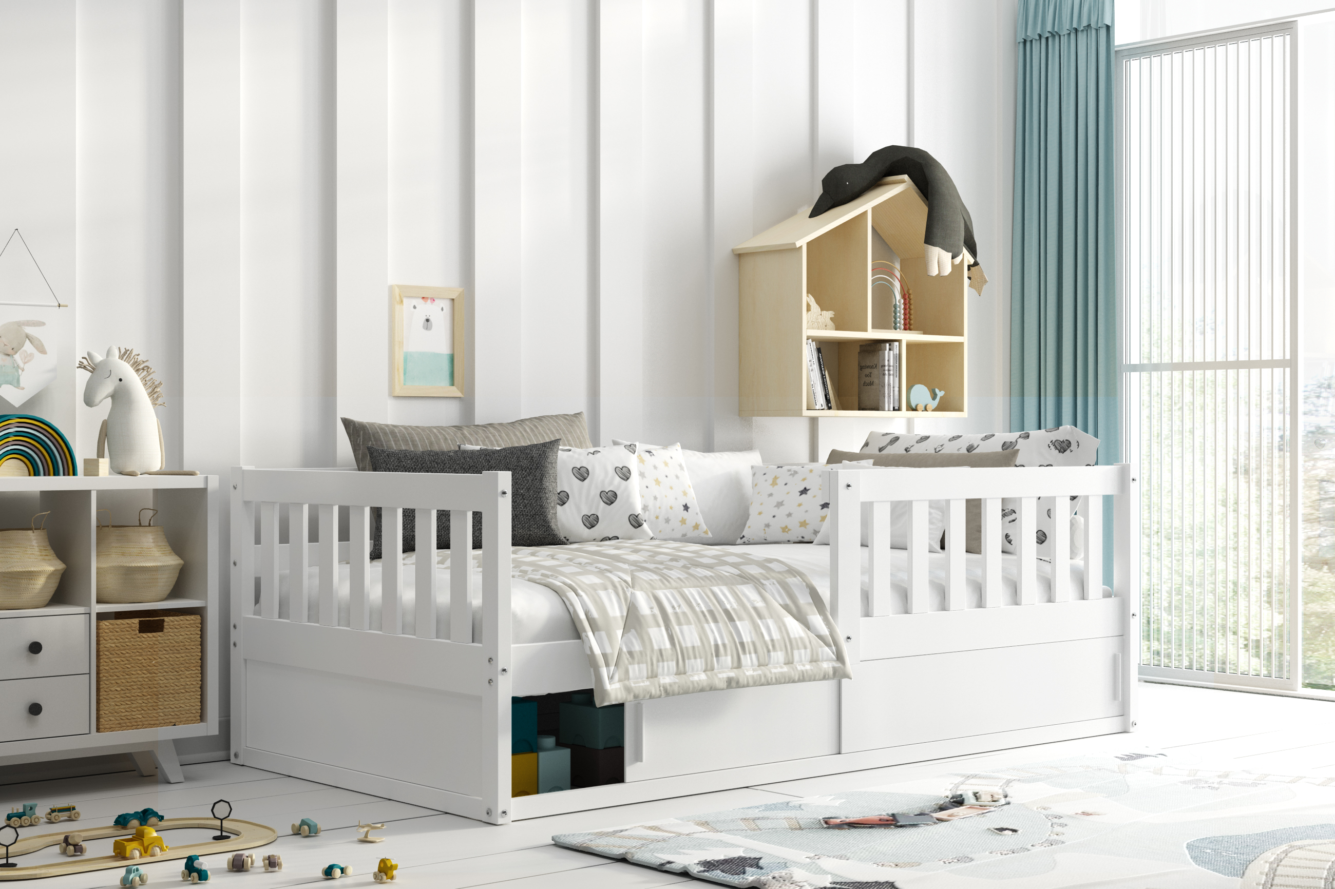 Posteľ SMART 160x80 - Biela s úložným priestorom