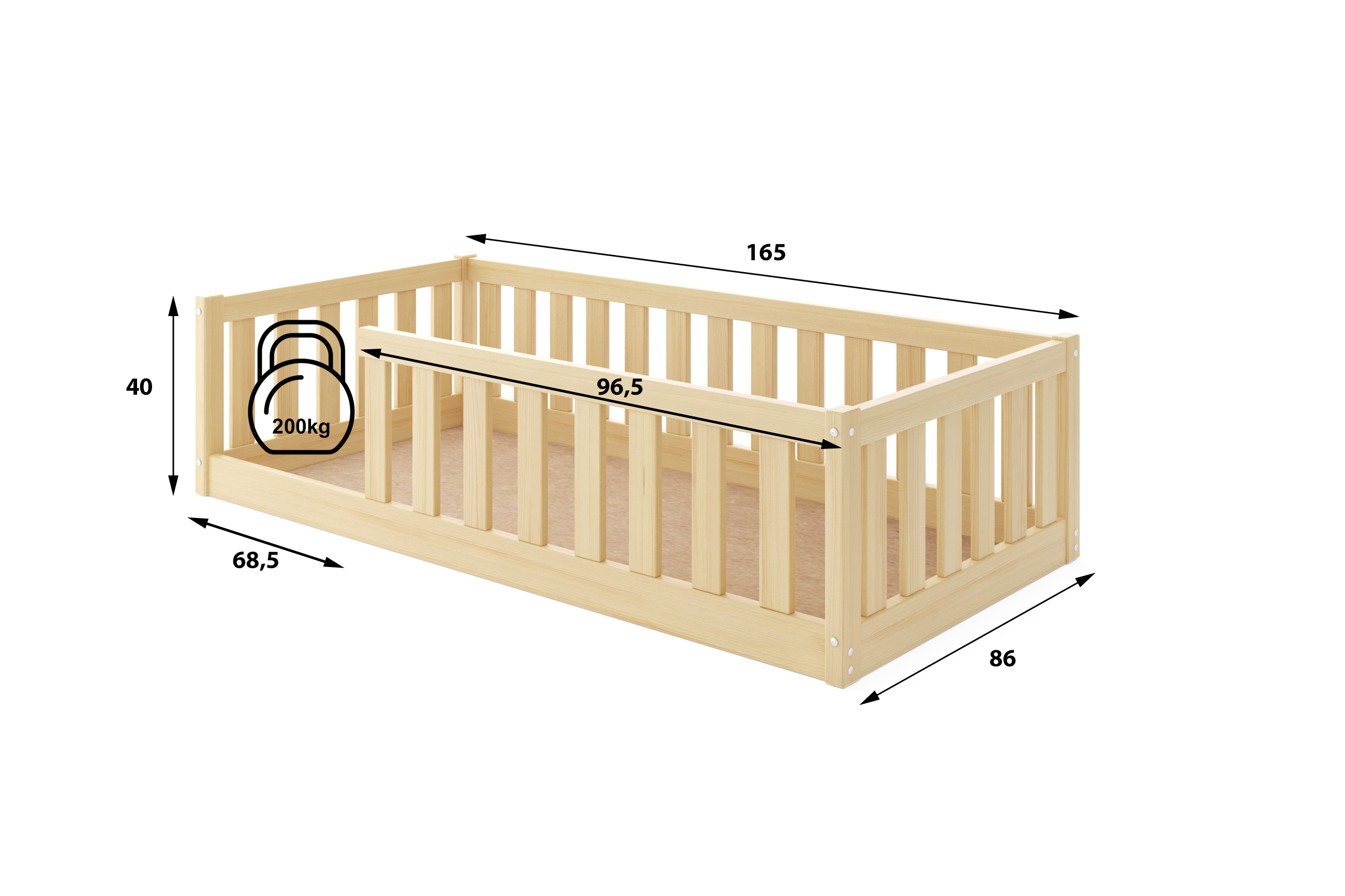 Detská posteľ BELLA SIMA 160x80 Montessori z masívu – prírodná borovica